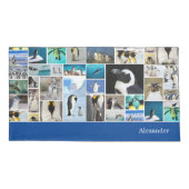 かわいいペンギン写真コラージュ柄ファーストネーム 枕カバー (裏面)