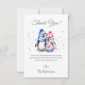 かわいいペンギン冬の動物ジェンダーがパーティー サンキューカード (正面)