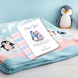 かわいいペンギン冬の動物ジェンダーがパーティー サンキューカード