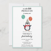 かわいいペンギン冬の子供の少年の動物誕生日 招待状 (正面)