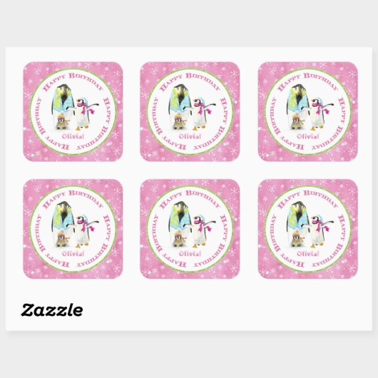 かわいいペンギン冬の水の色の誕生日パーティー スクエアシール (シート)