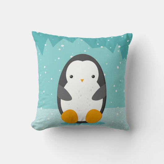 かわいいペンギン冬の漫画と名前ブルー両面 クッション (正面)