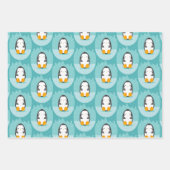 かわいいペンギン冬の漫画の青 ラッピングペーパーシート (正面3)