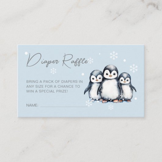 かわいいペンギン冬の赤ちゃんシャワーおむつラッフル エンクロージャーカード (正面)