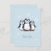 かわいいペンギン冬の赤ちゃんシャワー サンキューカード (正面/裏面)