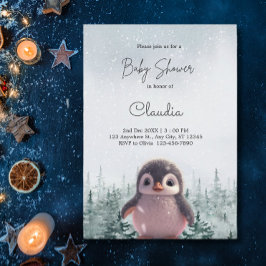 かわいいペンギン冬の雪の赤ちゃんシャワー水色 招待状