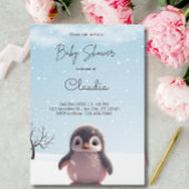 かわいいペンギン冬の雪の赤ちゃんシャワー水色 招待状