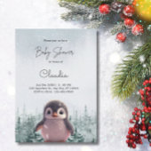 かわいいペンギン冬の雪の赤ちゃんシャワー水色 招待状