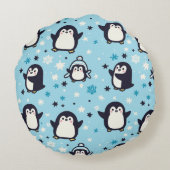 かわいいペンギン冬の雪片シームレス ラウンドクッション (裏面)