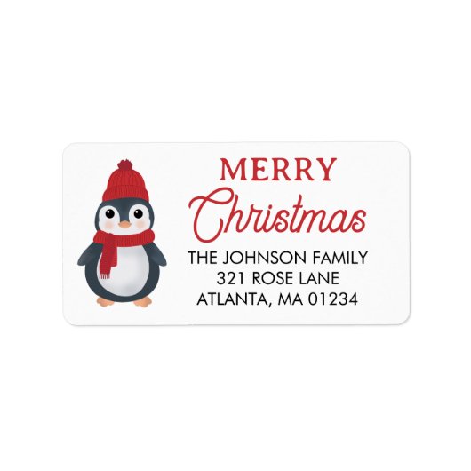 かわいいペンギン冬の鳥の北極クリスマス ラベル (正面)