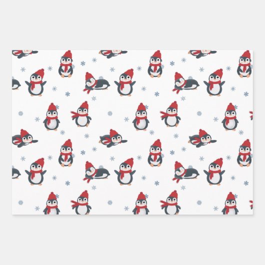 かわいいペンギン冬の鳥の北極動物 ラッピングペーパーシート (正面)