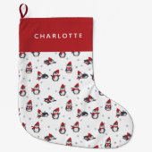 かわいいペンギン冬の鳥の北極動物 ラージクリスマスストッキング (正面)