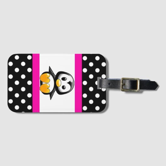 かわいいペンギン及び水玉模様 ラゲッジタグ (正面横)
