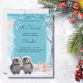 かわいいペンギン双生冬の青い赤ちゃんシャワー 招待状