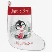 かわいいペンギン名レッドキッズクリスマスストッキング スモールクリスマスストッキング (正面)