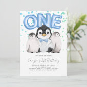かわいいペンギン子たち最初の1歳の誕生日 招待状 (スタンド正面)
