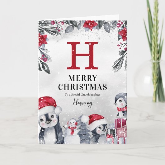 かわいいペンギン孫娘クリスマス カード (正面)