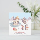 かわいいペンギン家族のクリスマスホリデーカード (スタンド正面)