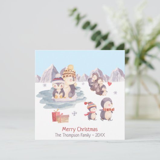 かわいいペンギン家族のクリスマスホリデーカード (スタンド正面)