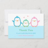 かわいいペンギン家族のベビーシャワーのサンキューカード 招待状 (正面)