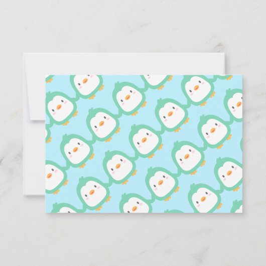 かわいいペンギン家族のベビーシャワーのサンキューカード 招待状 (裏面)