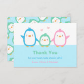 かわいいペンギン家族のベビーシャワーのサンキューカード 招待状 (正面/裏面)