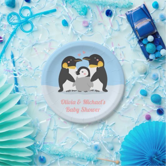 かわいいペンギン家族のベビーシャワーのパーティーの供給 ペーパープレート (パーティー)