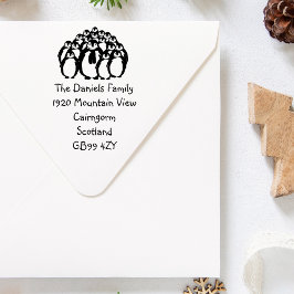 かわいいペンギン家族の新しい住所スタンプ ラバースタンプ