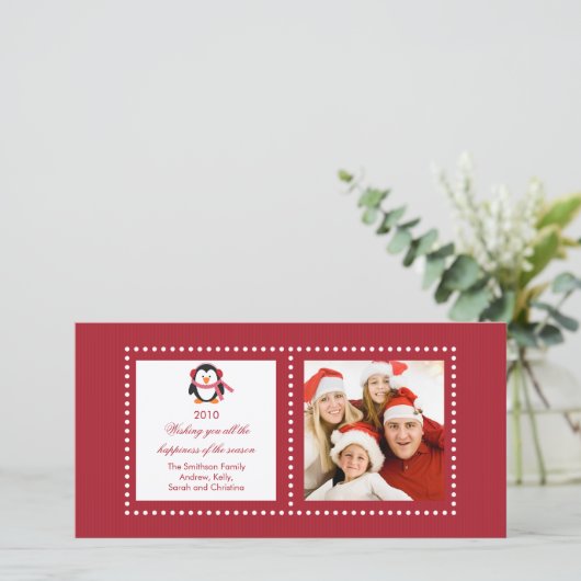 かわいいペンギン家族クリスマスフォトカード シーズンカード (スタンド正面)