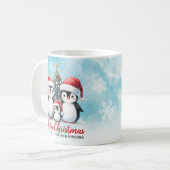 かわいいペンギン家族ブルーレッドメリークリスマス コーヒーマグカップ (正面左)