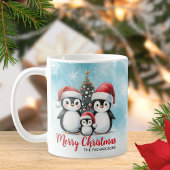 かわいいペンギン家族ブルーレッドメリークリスマス コーヒーマグカップ