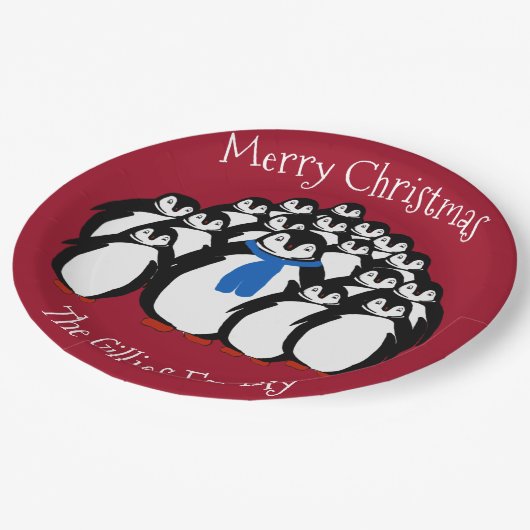 かわいいペンギン家族メリークリスマスパーティープレート ペーパープレート (アングル)