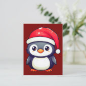 かわいいペンギン居心地の良いサンタハットを着てクリスマス! ポストカード (スタンド正面)