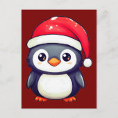 かわいいペンギン居心地の良いサンタハットを着てクリスマス! ポストカード (正面)