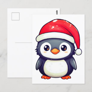 かわいいペンギン居心地の良いサンタハットを着てクリスマス! ポストカード