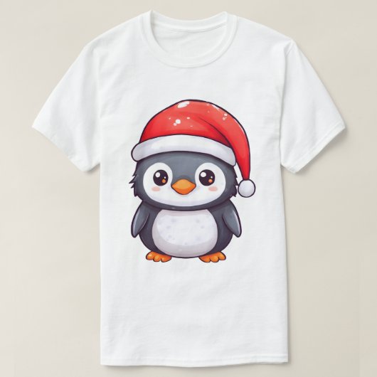 かわいいペンギン居心地の良いサンタハットを着てクリスマス! Tシャツ (デザイン正面)
