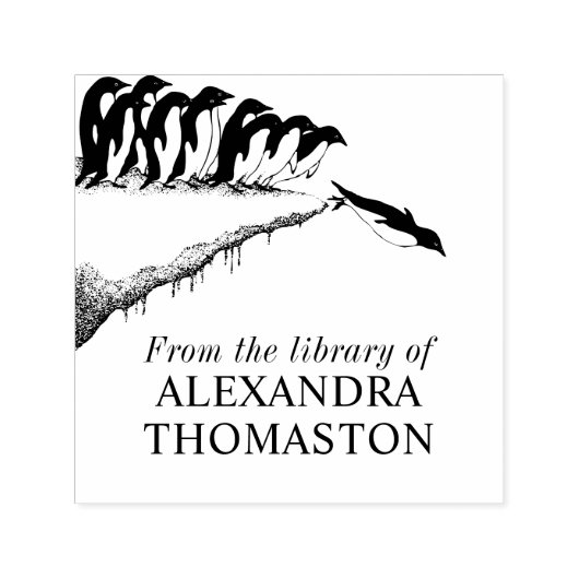 かわいいペンギン崖ダイビングライブラリー名 セルフインキングスタンプ (デザイン)