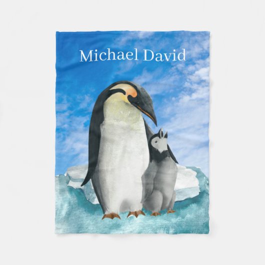 かわいいペンギン愛好家を追加文字ユニセックスベビー フリースブランケット (正面)