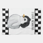 かわいいペンギン愛好家を追加文字 キッチンタオル (横)