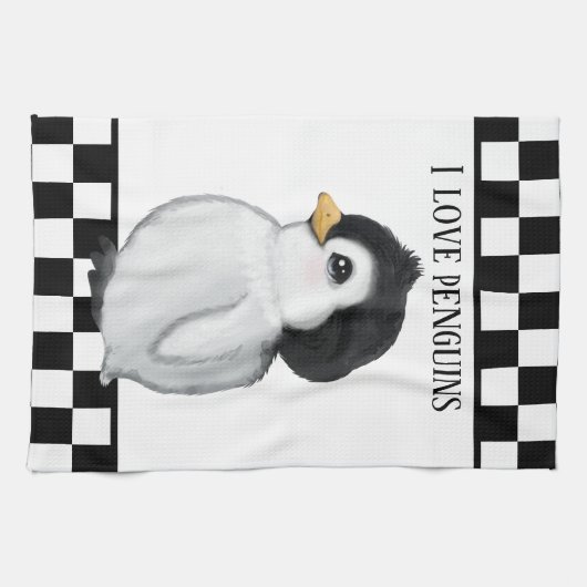 かわいいペンギン愛好家を追加文字 キッチンタオル (横)