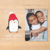 かわいいペンギン暖かい願い写真ホリデー アクリル招待状 (正面)