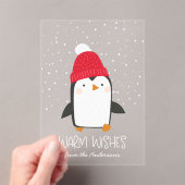 かわいいペンギン暖かい願い非写真の休日 アクリル招待状 (インサイチュ (ポータブル))