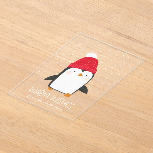 かわいいペンギン暖かい願い非写真の休日 アクリル招待状 (レイダウン)