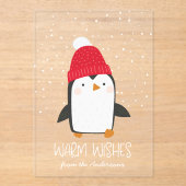 かわいいペンギン暖かい願い非写真の休日 アクリル招待状 (正面)