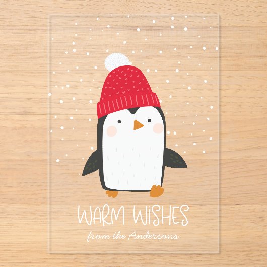 かわいいペンギン暖かい願い非写真の休日 アクリル招待状 (正面)