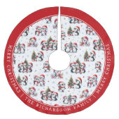 かわいいペンギン柄ファミリー名メリークリスマス ブラッシュドポリエステルツリースカート (正面)