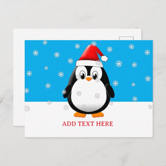 かわいいペンギン漫画の雪のフレークカスタムクリスマス シーズンポストカード (正面/裏面)