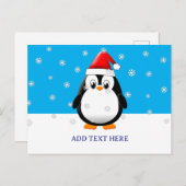 かわいいペンギン漫画の雪のフレークカスタムクリスマス ポストカード (正面/裏面)