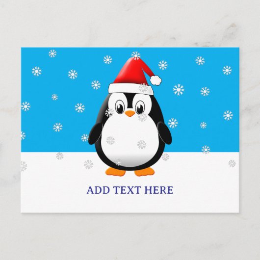 かわいいペンギン漫画の雪のフレークカスタムクリスマス ポストカード (正面)