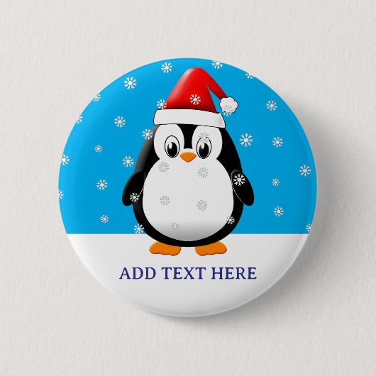 かわいいペンギン漫画の雪のフレークカスタムクリスマス 缶バッジ (正面)